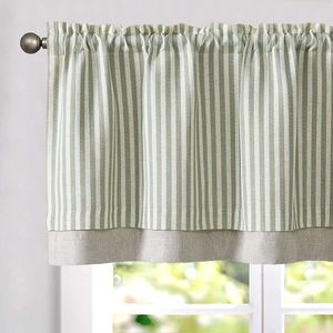 Ibenzoa® Dubbellaags Linnen Keuken Gordijn Gestreept Groen 125x45cm – Landelijk & Bistro Stijl