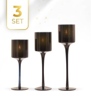 KENN® Kaarsenhouders - 3 Stuks - Zwart/Nachtblauw - Theelichthouders - Waxinelichthouders - Windlicht Set - Kaarsenstandaard - Windlichten Voor Binnen - Kandelaar