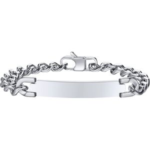 Herdenk geschenk armband Silverkleur RVS brede schakels met glanzende gravering naamplaat. Mail / App voor gravure wensen