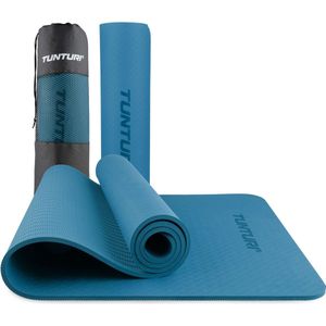 Tunturi Yoga Mat 8mm - Pilates mat - Extra dikke fitness mat - 183x61x0,8 cm - Incl Draagtas - Ecologisch materiaal - Eenvoudig te reinigen - Petrol Blauw
