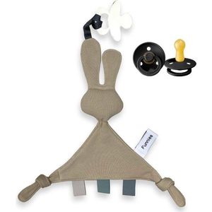 Speendoek - Knuffeldoek -  Funnies Konijn BEIGE met BIBS Speen ZWART maat 1  - T1 (0-6 maanden)