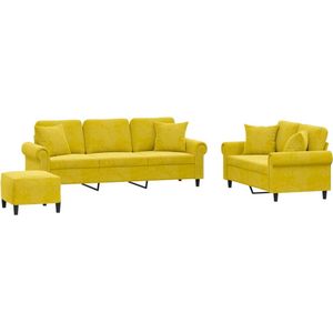 vidaXL 3-delige Loungeset Fluweel Geel Loungeset - Fluweel Sofa - Gezellige Bank - Tweezitsbank - Driezitsbank