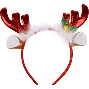 Home & styling Kerst diadeem/haarband - rendier gewei met oren - rood - polyester