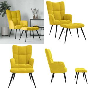 vidaXL Relaxstoel met voetenbank fluweel mosterdgeel - Relaxstoel Met Voetenbank - Relaxstoelen Met Voetenbanken - Zetel Met Voetenbankje - Zetels Met Voetenbankjes