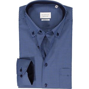 ETERNA comfort fit overhemd - popeline - blauw geruit (contrast) - Strijkvrij - Boordmaat: 47