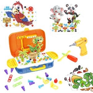 FlexToys® 3D Puzzel met 252 Bouwstenen - Mozaik Educatief STEM Speelgoed met Boormachine - Pedagogisch Speelgoed Cadeauset voor Kinderen
