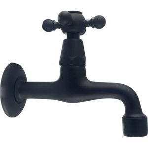 PB klassieke muurfonteinkraan met sterknop koud water mat zwart 1208952981