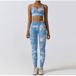 PRINTED GYM SET - Maat L - 2delig - Multicolour Blauw - Gym Set - Gym Legging - Gym Kleding - Fitness set - Fitness kleding - Fitness top & legging - Sportkledingset - Sporttop - Sportlegging - Yogaset - Yogalegging - Yogatop