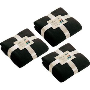 3x Fleece dekens/plaids zwart 130 x 170 cm - Woondeken - Fleecedekens