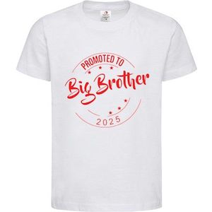 Shirt Aankondiging zwangerschap Promoted to Big Brother 2025 | korte mouw | Wit/rood | maat 122/128 zwangerschap aankondiging bekendmaking Baby big bro brother Grote Broer