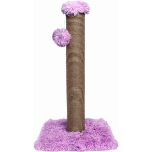 Topmast Krabpaal Fluffy Big Pole - Lila - 39 x 39 x 80 cm - Made in EU - Krabpaal voor Katten - Sterk Sisal Touw - Met Kattenspeeltje