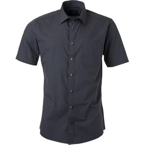 James and Nicholson Herenshort Poplin Shirt met korte mouwen (Koolstofgrijs)