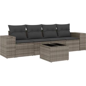vidaXL 5-delige Loungeset poly rattan - Grijs