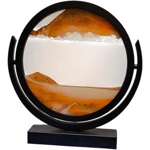 PolkaHome® Bewegende Zandkunst 19 x 18 cm – Luxe 3D Zandloper Schilderij – Sand Art in Glas – Dynamische Zanddecoratie – Moderne Zand Schildering – Ontspannende Zand Ornament – Sand Painting – Unieke Home, tafel Decoratie Kunst (Orange)