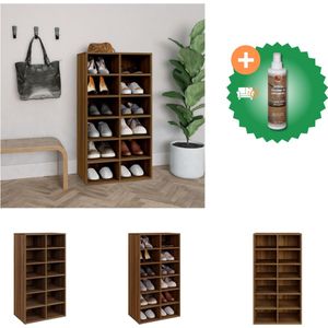 vidaXL Schoenenrek 54x34x100-5 cm bewerkt hout bruineikenkleurig - Schoenenkast - Inclusief Houtreiniger en verfrisser