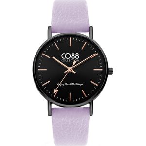 CO88 Collection 8CW-10119 Horloge - Lila Paars - Leren Band - tot 20cm Polsmaat - 36mm Doorsnee - Rosegoudkleurig