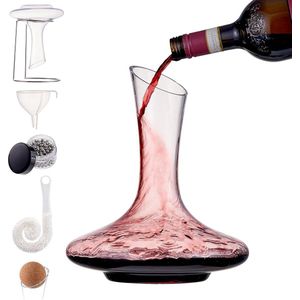 Premium Wijnkaraf Wijnbeluchter, cadeauset met droogrek en accessoires, groot, 1,8 liter, stabiel en hoogwaardig kristalglas, maximale wijnbeluchting