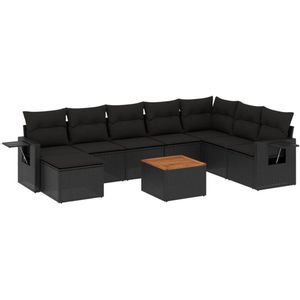 vidaXL Loungeset - 9-delig - Zwart - Inclusief Kussens Loungeset - Tuinlounge - Buitendiner Set - Loungehoek - Tuinmeubels