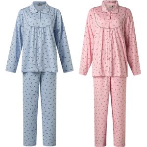 2 Klassieke dames pyjama's 124216 van Lunatex blauw en roze in maat L