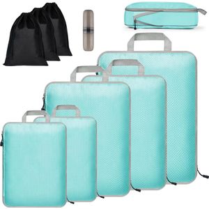 Koffer-organizerset, 9 stuks, Packing Cubes, waterdichte reis-kledingtassen, verpakkingskubus, uitbreidbare paktassen, bagage-organizer voor reizen of thuis blauw