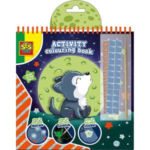 SES - Doe kleurboek glow in the dark 3 in 1 - scratch, stickers en kleurplaten - met scratch pen