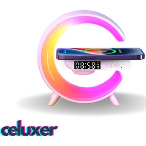 Celuxer™ Wake Up Light - Met Draadloze Oplader - Digitale Wekker - Lichtwekker - Wekkerradio - LED Light - Bluetooth Speaker- Wit