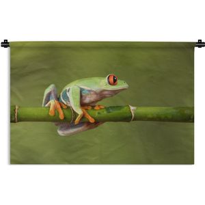 Wandkleed Junglebewoners - Roodoogmakikikker op bamboe Wandkleed katoen 120x80 cm - Wandtapijt met foto