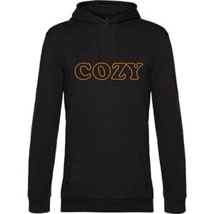 Hoodie - neon oranje tekst COZY - ruimzittend - Large