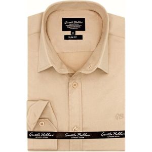 Heren Overhemd - Slim Fit - Luxury Plain Satijn - Beige - Maat S