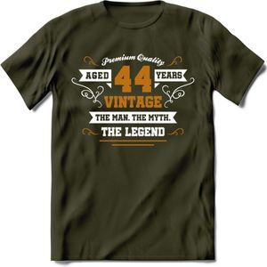 44 Jaar Legend T-Shirt | Goud - Wit | Grappig Verjaardag en Feest Cadeau Shirt | Dames - Heren - Unisex | Tshirt Kleding Kado | - Leger Groen - M