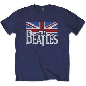 The Beatles - Drop T Logo & Vintage Flag Heren T-shirt - S - Blauw