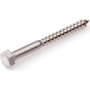 Houtdraadbout 10x40 zeskant staal RVS per zak a 4 stuks