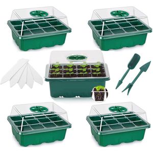 5 Stuks Kweekbak - Kweekkastje Met Deksel - Propagator - Moestuinbak - Kweekset - Moestuin Kweekkas - Kweekbakken Moestuin - Kweektafel - Tuinieren/Moestuinbak - Moestuin Artikelen - Verstelbare Ventilatie - Kweekbakken Moestuin - 12 Cellen Per Tray