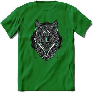 Vos - Dieren Mandala T-Shirt | Aqua | Grappig Verjaardag Zentangle Dierenkop Cadeau Shirt | Dames - Heren - Unisex | Wildlife Tshirt Kleding Kado | - Donker Groen - M