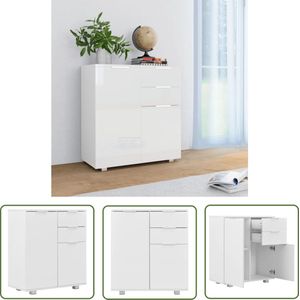 The Living Store Dressoir 71x35x80 cm spaanplaat hoogglans wit - Dressoir Kast - Witte Dressoirs - Hoogglans Dressoir - Salontafel - Opslagoplossing