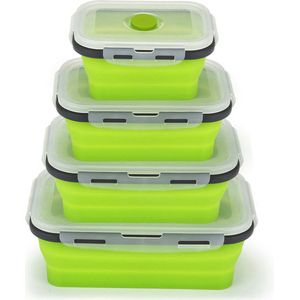 Vershoudbakjes set - Vershouddoos siliconen - Bewaarbakjes met deksel - Meal prep bakjes - Diepvriesbakjes opvouwbaar - Lunchbox - Vaatwasserbestendig - 4 stuks - 1200ml/800ml/500ml/350ml - Groen