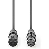 Nedis DMX-Adapterkabel - XLR 3-Pins Male - XLR 3-Pins Female - Vernikkeld - 3.00 m - Rond - PVC - Donkergrijs - Kartonnen Sleeve
