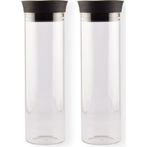 Set van 2 Glazen Waterkannen met Deksel - 1L Capaciteit - Transparant - Voor Fruitwater - Duurzaam Borosilicaat Glas - Elegant Ontwerp – Kerst/Passen Accessoire