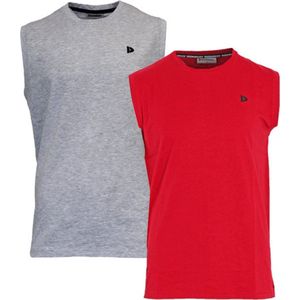 2-Pack Donnay T-shirt zonder mouw - Sportshirt - Heren - Grey marl/Berry Red - maat XXL