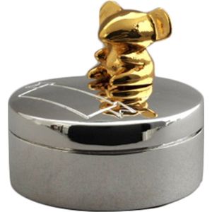 Daniel Crégut tandendoosje met gouden muis - verzilverd metaal - Ø 4 cm