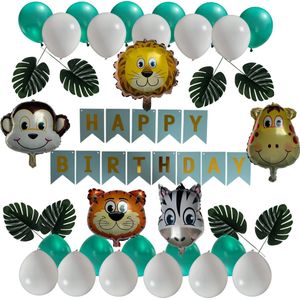 Jungle Dieren Versiering - Jungle Dieren Ballon Set - Jungle Decoratie - 48 items - Jungle dieren - Verjaardag Versiering - Happy Birthday Slinger - Ballonnen - Fienosa