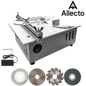 Allecto - Tafelzaagmachine - Kleine Tafelcirkelzaag met 4 Messen - Tafelcirkelzagen - Draagbare Precisie - 0,1-15 mm, In Hoogte Verstelbaar, 7 Versnellingen, Hoekaanslag, 0-90 Graden - Mini-tafelcirkelzaag - Zilver