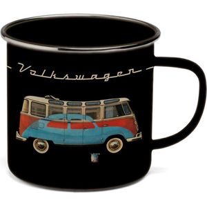 VW T1 Bus Emaille Mok 500ml - zwart