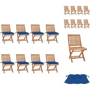 vidaXL Houten Tuinstoelenset - Teakhout - Blauw Kussen - 8 stuks - Tuinstoel