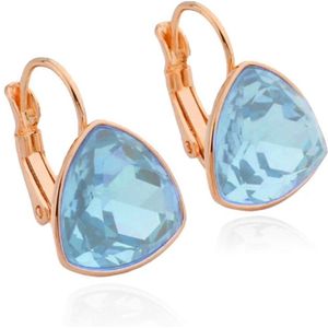 Deja Jewels Oorbellen met Hangers - Dames, Roségouden Afwerking, Lichtblauwe Bolle Driehoek Glassteen
