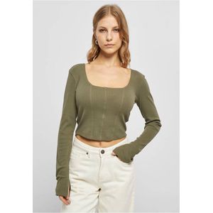 Urban Classics - Short Rib Corsage Longsleeve top - XXL - Olijfgroen