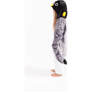 KIMU Onesie Grijze Pinguin Pak - Maat 140-146 - Pinguinpak Kostuum Grijs - Kinder Zacht Huispak Dierenpak Jumpsuit Pyjama Jongen Meisje Festival