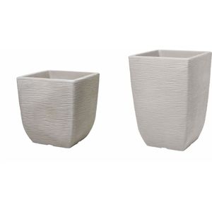 Keter Cotswold Plantenbak Vierkant - 2 stuks - 34L - 38x38x39cm en 36L - 33x33x48cm - Grijs