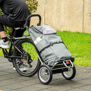 2-in-1 Lastenanhänger Einkaufstrolley voor Winkelwagen Fietsaanhanger Transportaanhanger met Koppelingsbeugels voor Fiets Max 24,3 kg 55 L Alu+Oxford Grijs+Zilver 53 x 43 x 110 cm