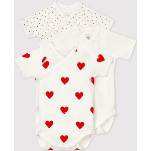 Petit Bateau Set van 3 katoenen body's met korte mouwen en hartje van katoen Unisex Rompertje - Rood - Maat 56